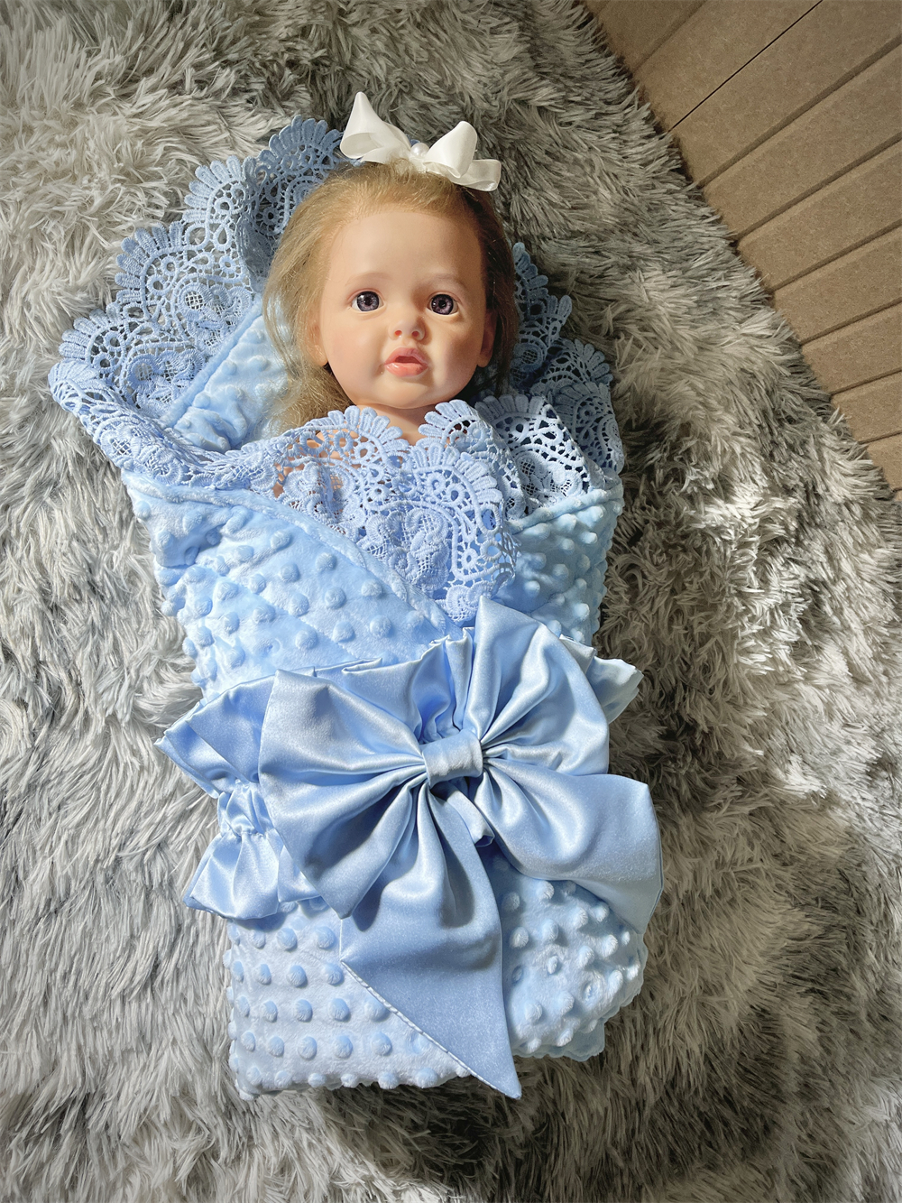 Coperta invernale per bambini Coperta per fasciatoio per ragazzi e ragazze Coperta per ricezione essenziale in pizzo francese Coperta per dormire ultra morbida per registro neonato