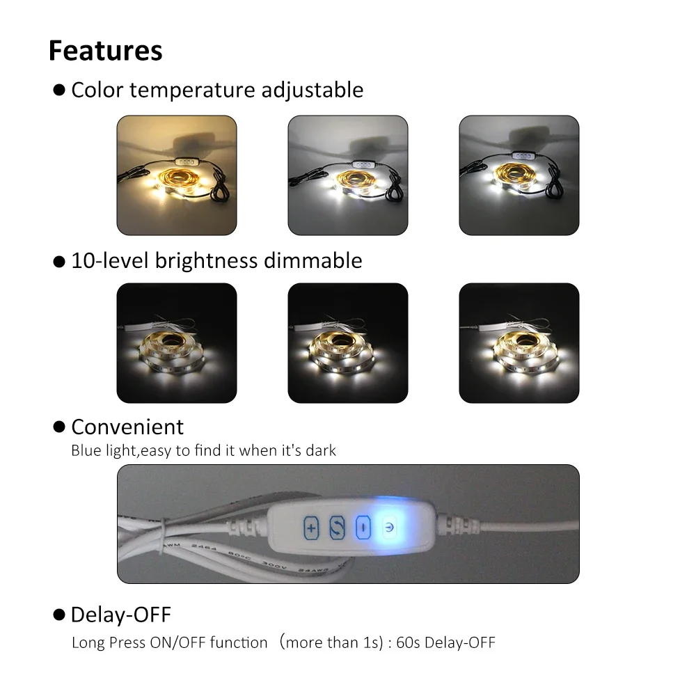 DC 5V LED Dimmer 1.5m USB Cable with Switch Dimmable Remote Control 2pin 3Pin Extension Wire for Single 2 3 Colors CCT LED Light