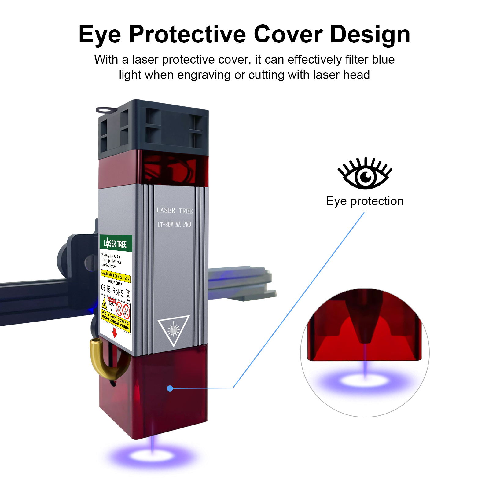 Módulo láser de árbol láser de 10W con asistencia de aire, cabezal de grabado láser de 5W, cabezal láser TTL azul de 450nm para máquina cortadora láser CNC