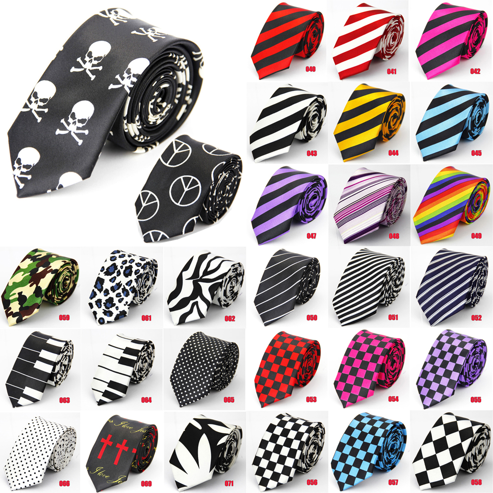 Gravatas estreitas para homens e mulheres, 5cm (2 "), skinny, casamento, preto, azul, vermelho, branco, roxo, verde, cinza, listrado, piano, caveira, gravata fina