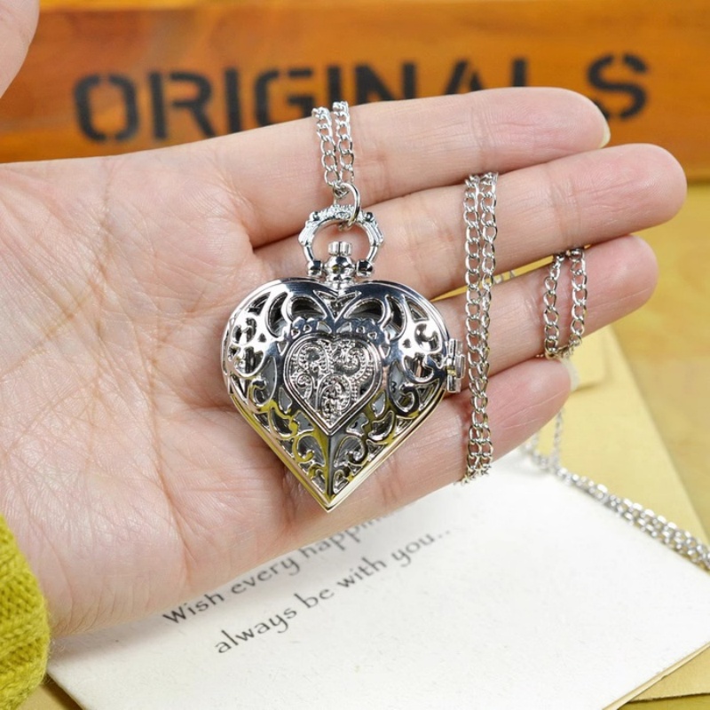 Relógio de bolso de quartzo liso prateado, colar masculino e feminino, relógio de metal, aço inoxidável, pingente com corrente curta, presentes