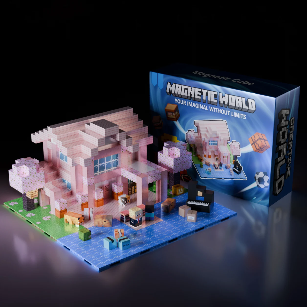 Blocchi magnetici Mine World Set di cubetti magnetici per ragazzo ragazza bambino età 3+ modello pixel fai da te piastra di base STEM giocattolo piastra di base