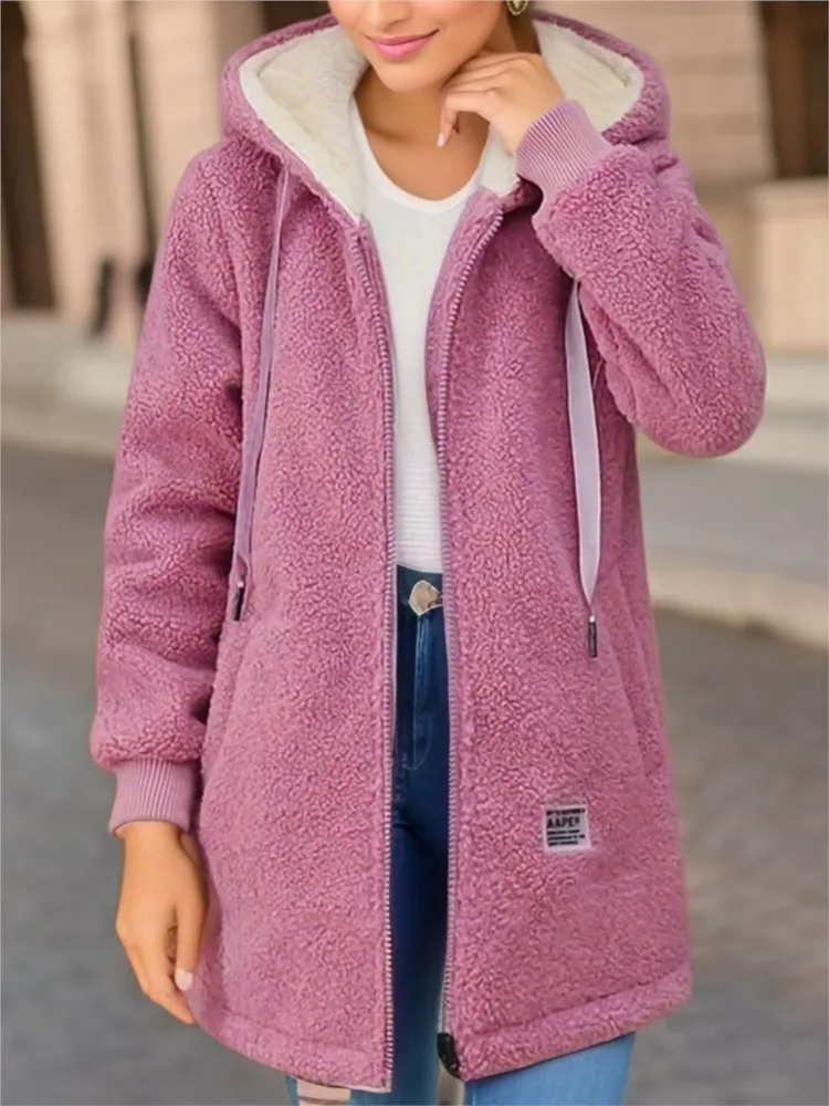 Otoño Invierno nueva chaqueta de longitud media con forro polar grueso para mujer estilo versión coreana cárdigan holgado abrigos superiores