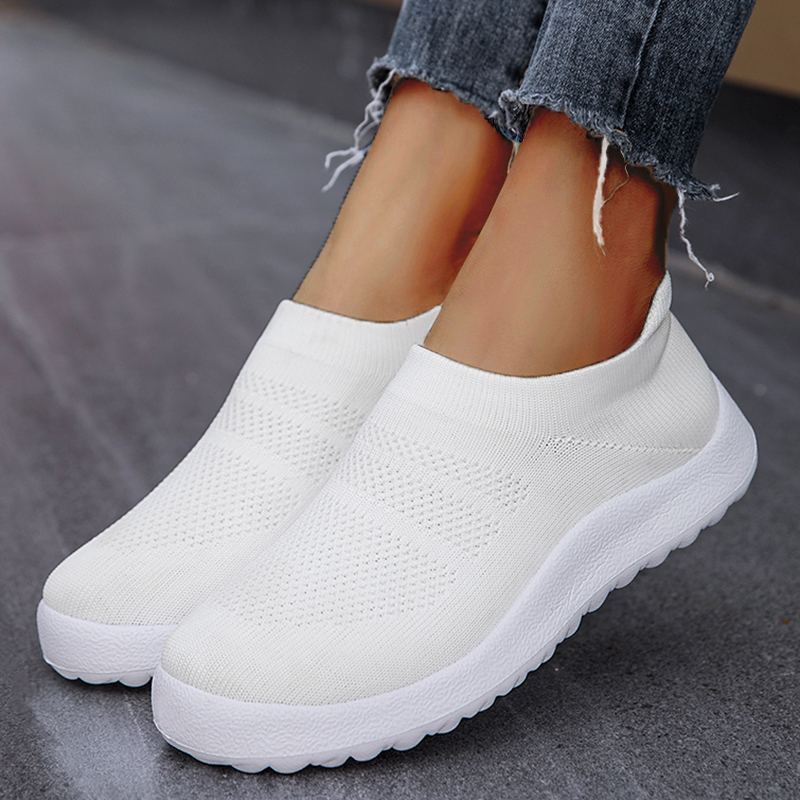 2024 nuevas zapatillas deportivas para mujer, zapatillas cómodas transpirables de fondo plano para mujer, calcetín sin cordones, zapatillas para correr de Color sólido para mujer