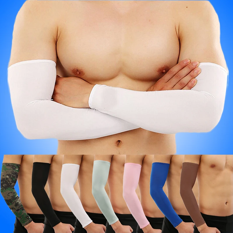 1 par de mangas de brazo de seda de hielo Unisex protección solar UV cubierta de tatuaje brazalete deportivo de baloncesto hombres mujeres puños de brazo verano