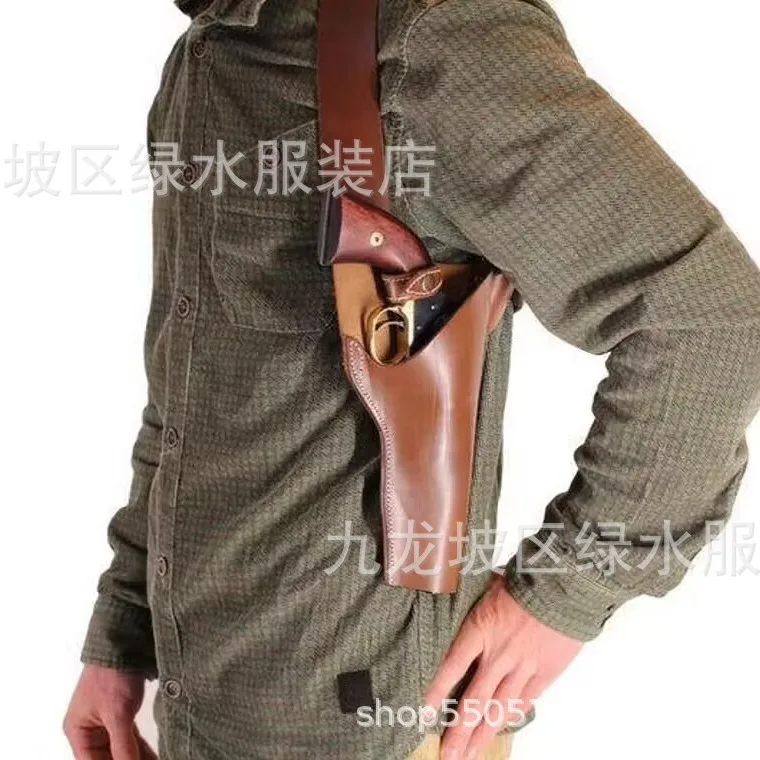 Funda para revólver con correa trasera punk para hombre de cuero ajustable