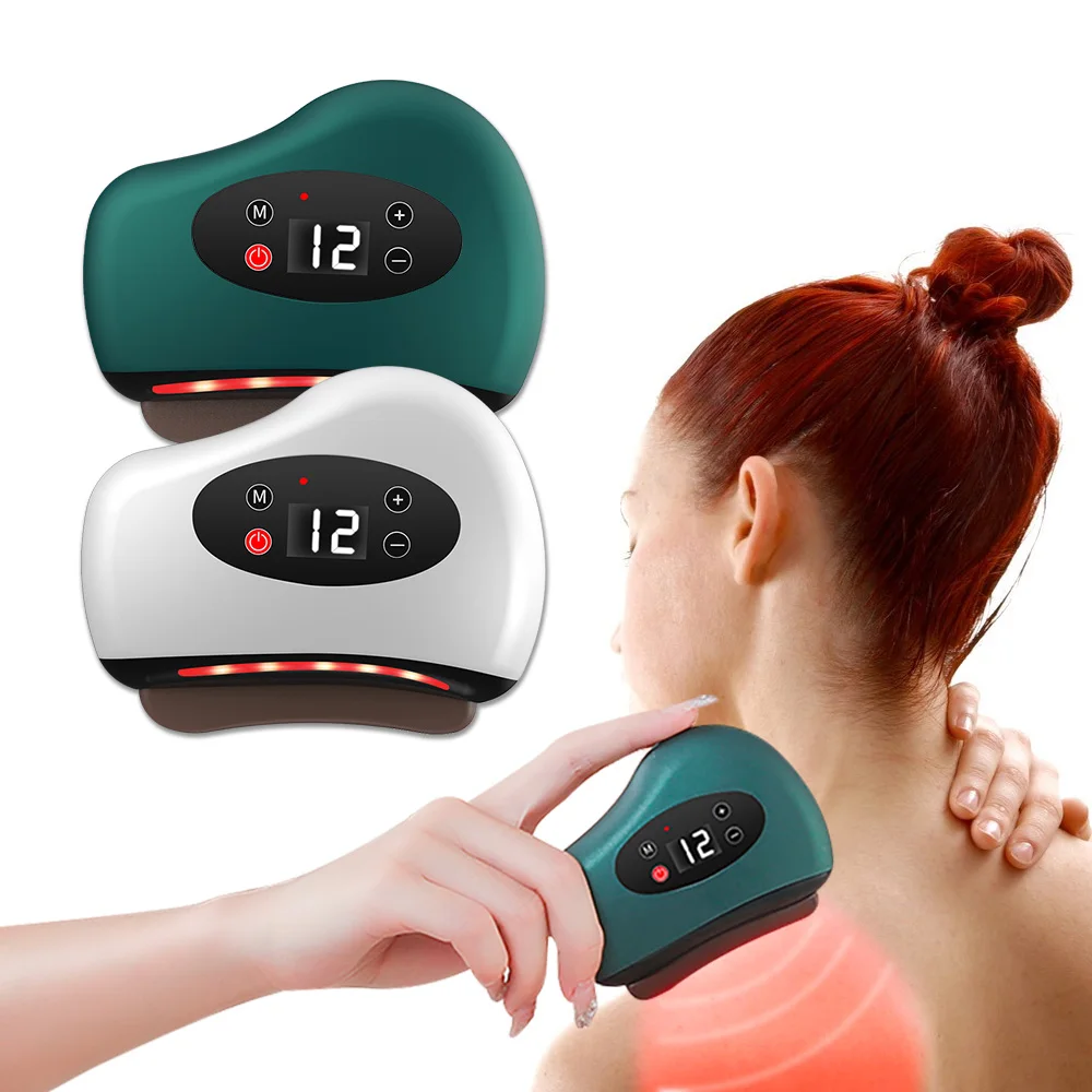 Masajeador Guasha eléctrico USB, tabla de raspado con vibración y calefacción de piedra caliente, masaje de cuello y espalda, herramientas de elevación Facial Gua Sha