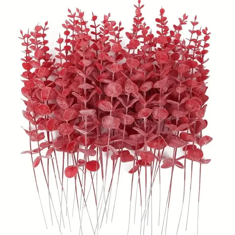 10pcs 인공 식물 유칼립투스 잎 홈 꽃 꽃다발 센터 피스 꽃 꽃다발 센터 피스에 대한 녹색 잎