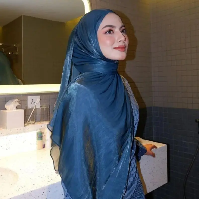 Shimmershawl Seiden-Hijab-Schal, atmungsaktiv, cool, Insel-Satin, Medine-Seidenschleier, muslimischer Hijab, glänzender Seidenschal, Damenschals, Tippet