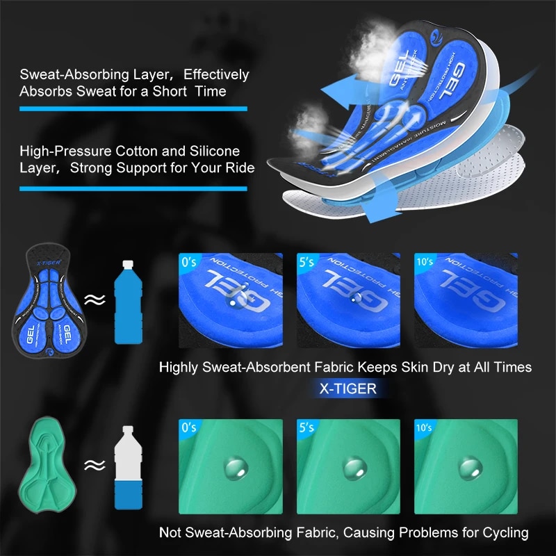 Calções de ciclismo X-tiger-respiráveis para homem, calções com gel acolchoado, antiderrapante, pegas de perna, 5d, para mtb