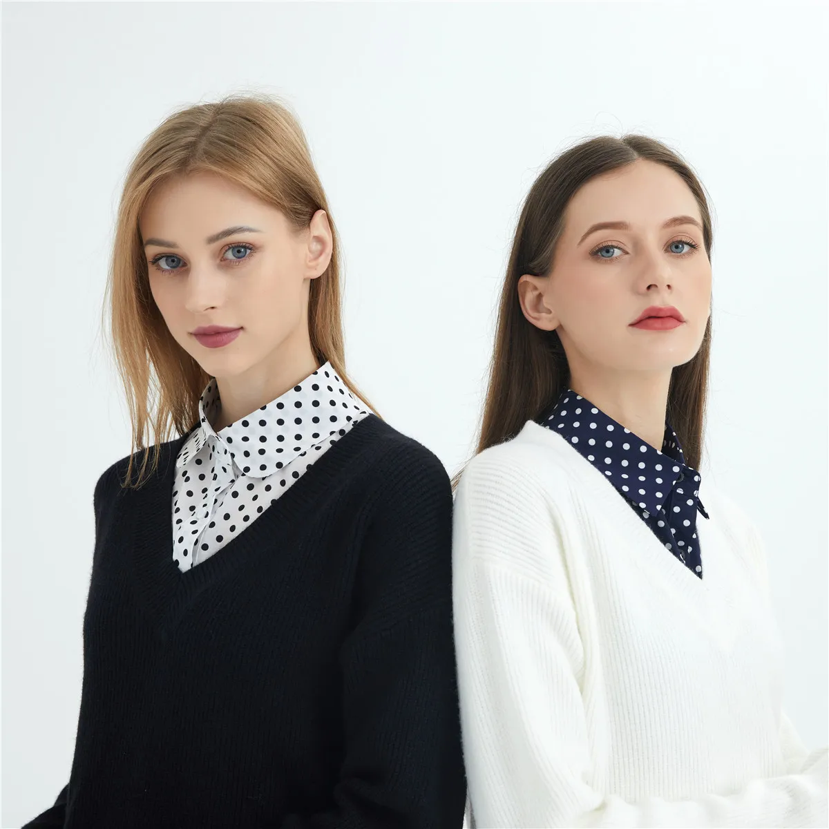 ผ้าฝ้ายด้านหน้า Tie สําหรับผู้หญิง Polka Dots ปลอม Laides Lapel ที่ถอดออกได้เสื้อหญิงปลอมสร้อยคอชุดตกแต่ง