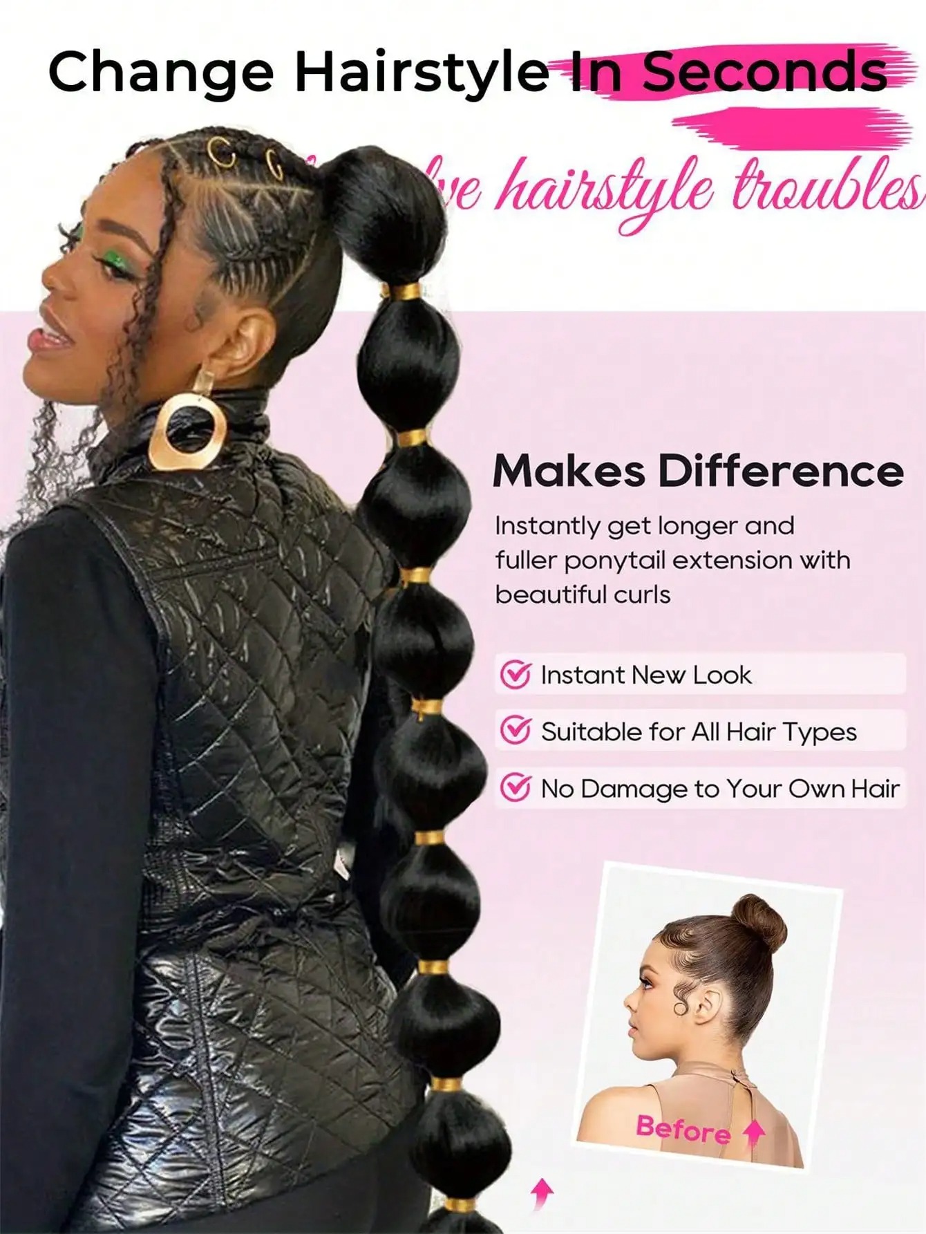 Bubble Ponytail Extension Synthetic Warp Around Ponytail Hair Extensions For Women Lantern Bubble Ponytail Natural Black Brown