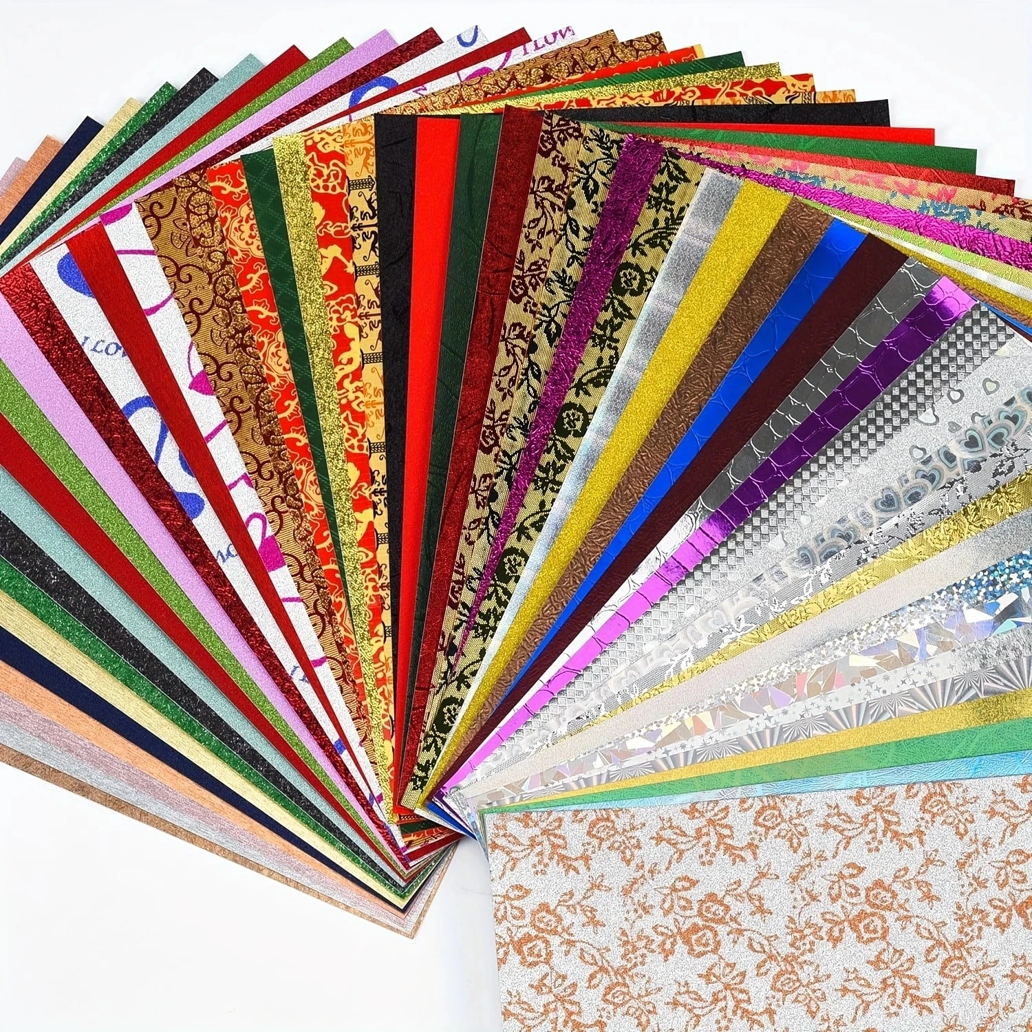 A5/A6 120g GlitterTextured Scrapbook Paper 50 Sheets Assorted Colors Designs Embossed Holographic Art Paper DIY Greeting Cards