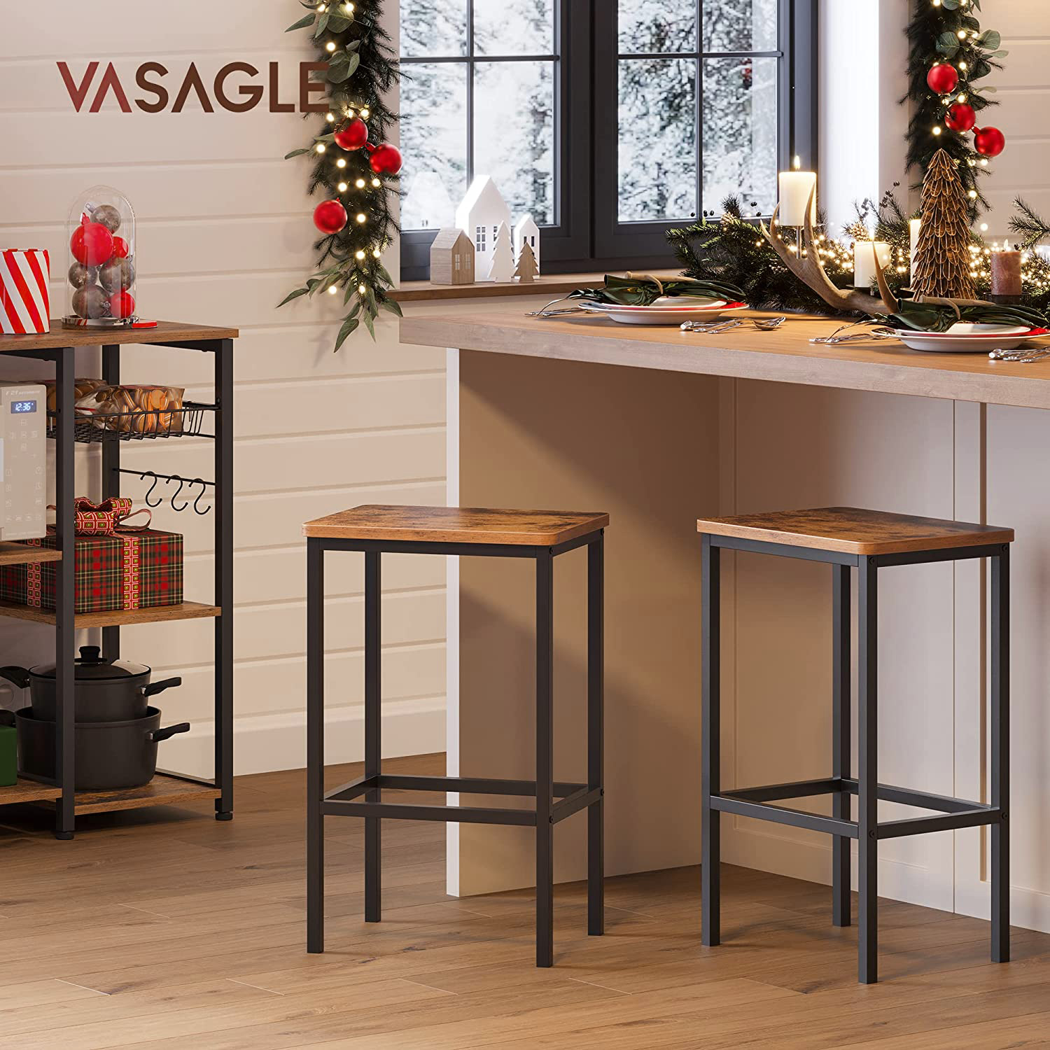 VASAGLE Barhocker, 4er Set, Barstuhl, Küchenstuhl, für Küche, Wohnzimmer, Esszimmer, Industrie-Design