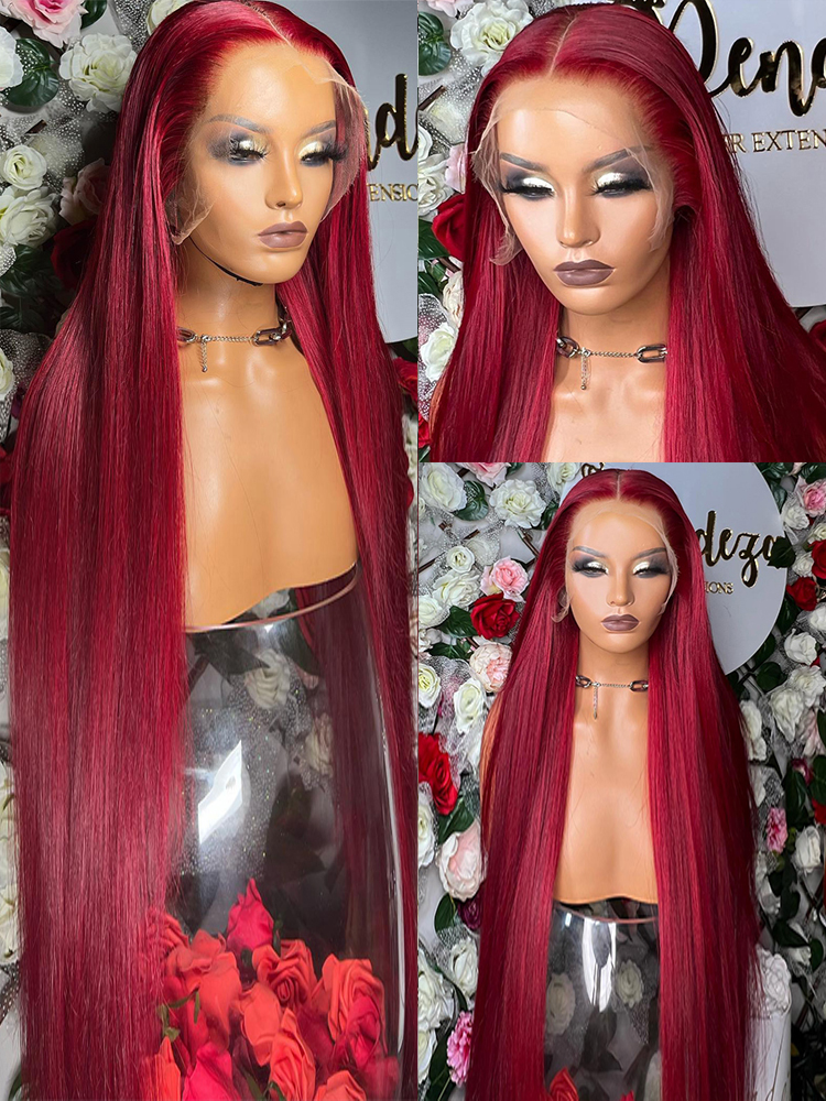 Gerade 13x4 13x6 HD Lace Front Echthaarperücke 99J Rot Burgund Farbige HD Transparent vorgezupfte Lace Frontal Echthaarperücken