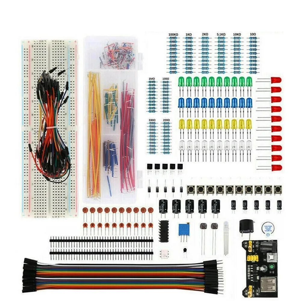 Kit de inicio de proyecto DIY para Arduino UNO R3, Kit electrónico DIY, juego de componentes electrónicos con caja, placa de pruebas de 830 puntos de amarre