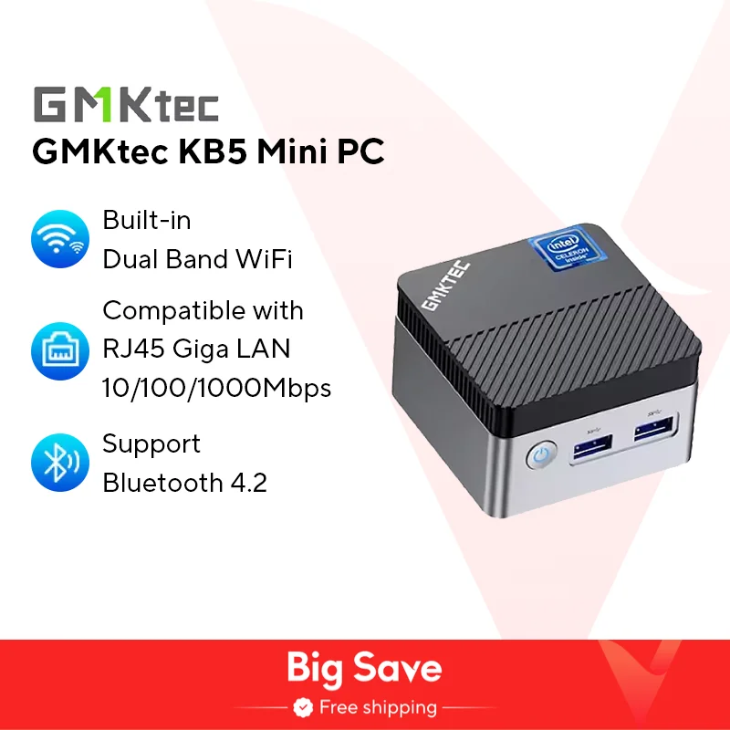 GMKtec KB5 Mini PC Intel Celeron N5105 Windows 11 Pro 4K Mini PC DDR4 8GB RAM 128GB ROM WiFi5 BT4.2 เดสก์ท็อปคอมพิวเตอร์ทํางาน