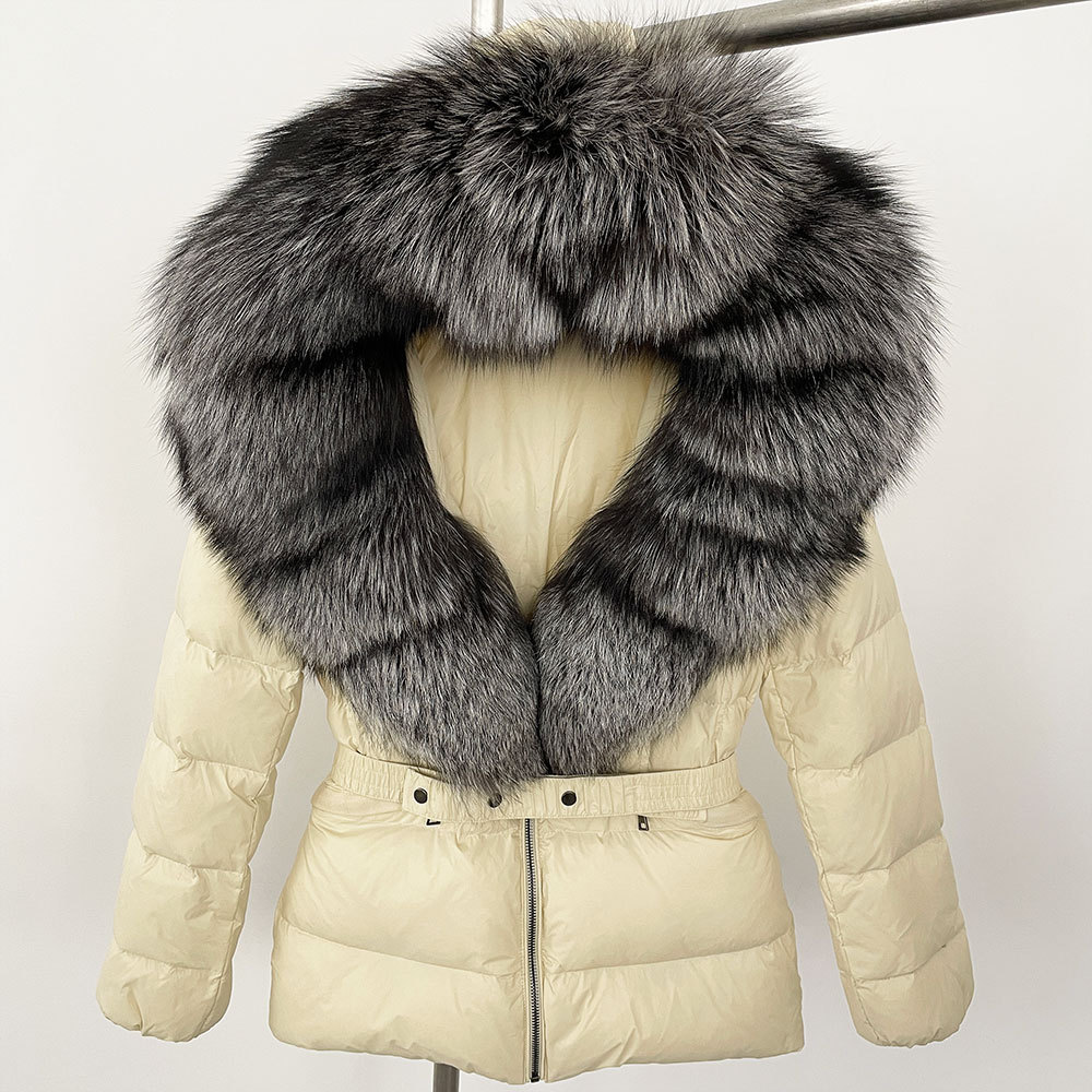Winter Women Real Fox Fur Collar Down Jacket Ladies Short Warm Puffer Coat Female Loose Parka