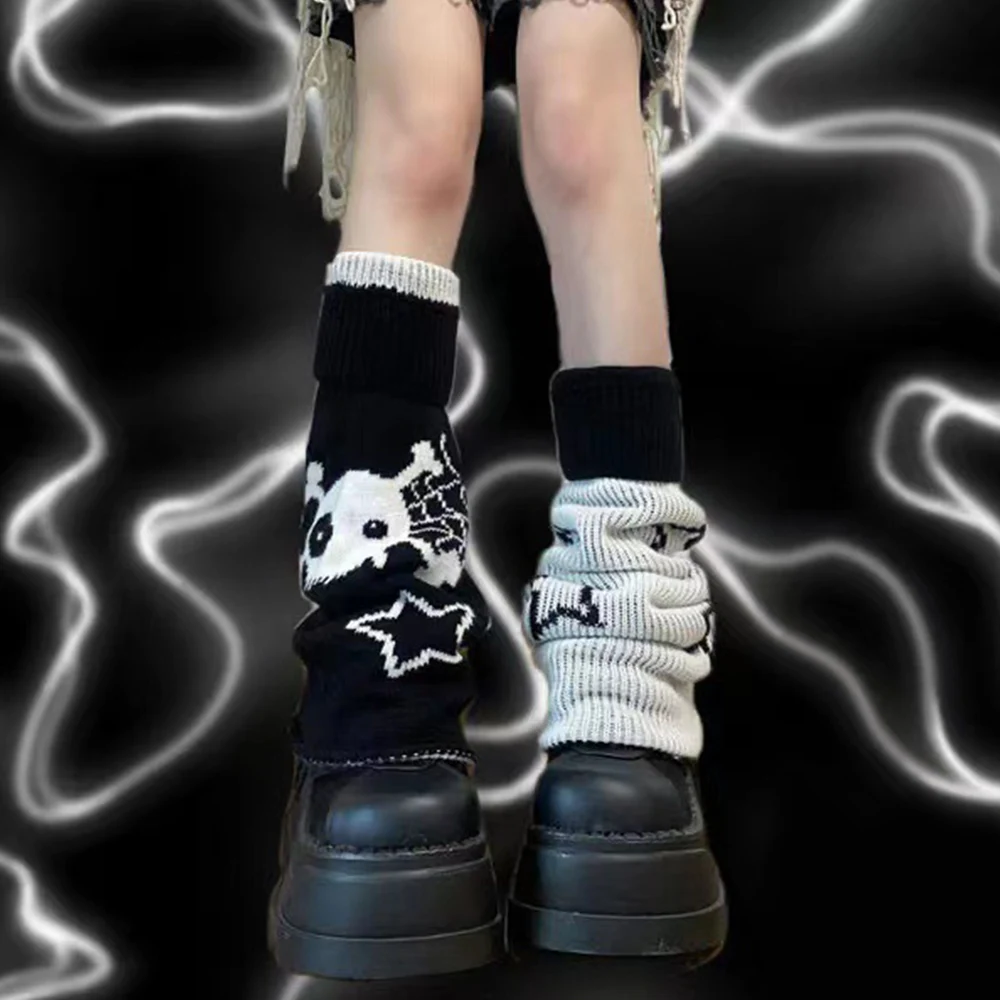 ใหม่ Y2k Lolita สาวหวานขาอุ่นถักถุงเท้า JK Emo สาว Punk ถักเท้าผู้หญิงไม่สมมาตร Harajuku Heap Heap ถุงเท้า