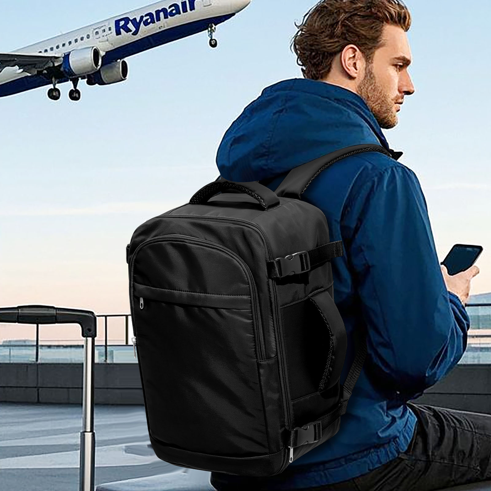 남성용 15.6인치 노트북 가방 캐빈 비행기 여행 배낭 40x30x20, 수하물 캐빈 배낭 Wizzair 40x30x20, 대학 배낭