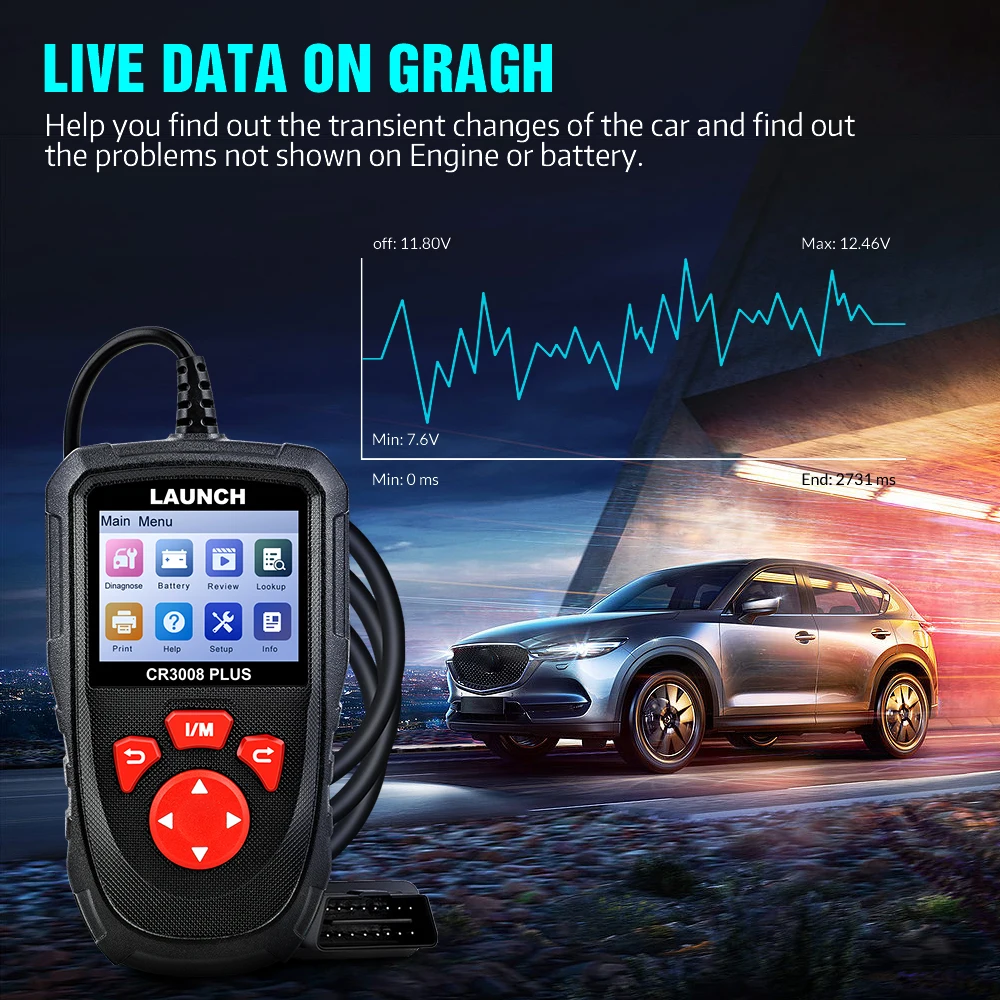 LAUNCH X431 CR3008 PLUS OBD2-Scanner, OBDII-Codeleser, Diagnosetool, DTC-Lookup, Überprüfung der Motorbatterie, lebenslanges kostenloses Update