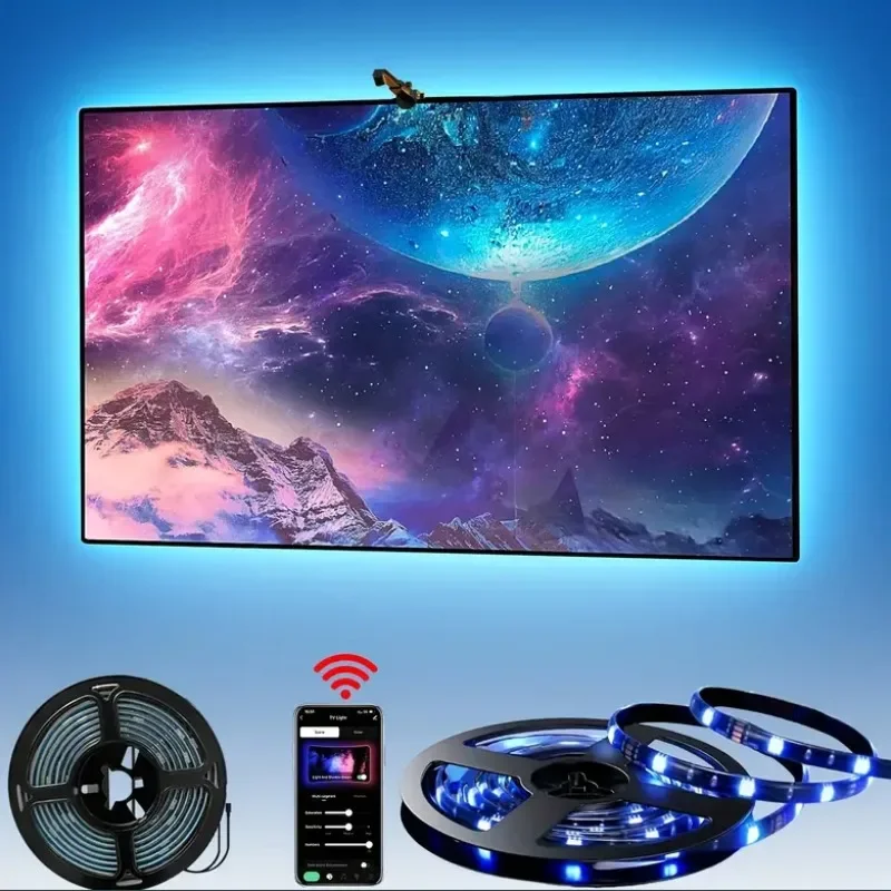 EISSLOLY TV LED-achtergrondverlichting met AR-kleurensputtelsensor, 12,5FT-16,4ft RGB-lichtstrip, geschikt voor 55-85 inch tv's en monitoren
