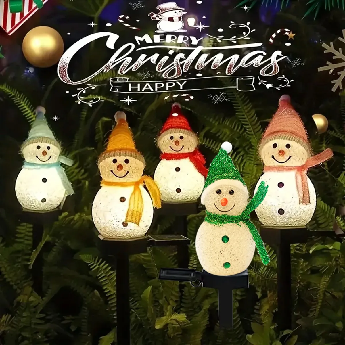 1/2 Uds muñeco de nieve de Navidad luz Solar de estaca jardín al aire libre impermeable atmósfera de Navidad lámpara de patio para decoración del patio del hogar