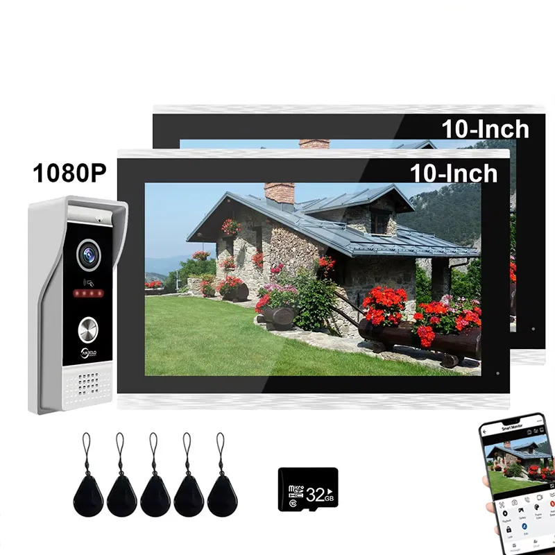Kit de campainha intercomunicante para apartamento, 2 monitores Kit em casa particular, sistema de segurança Home, Swipe Unlock, Wi-Fi, 7 em, 10 em, 1080p