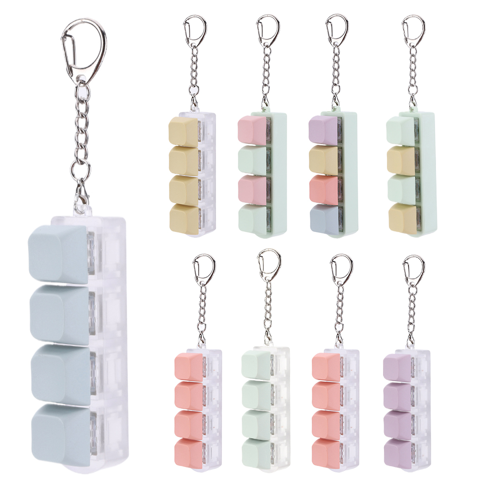 Fidget Keyboard Keychain para adultos, botão Keycap, brinquedos de descompressão, presentes DIY para alívio passar o tempo, 4 chaves