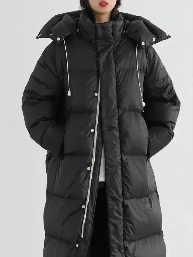 CHIC VEN Damen Daunenmäntel Koreanische Lose Kapuze Dicke Warme Lange Daunenjacke Wintermantel für Frauen Weibliche Parkas Outerwears 2024