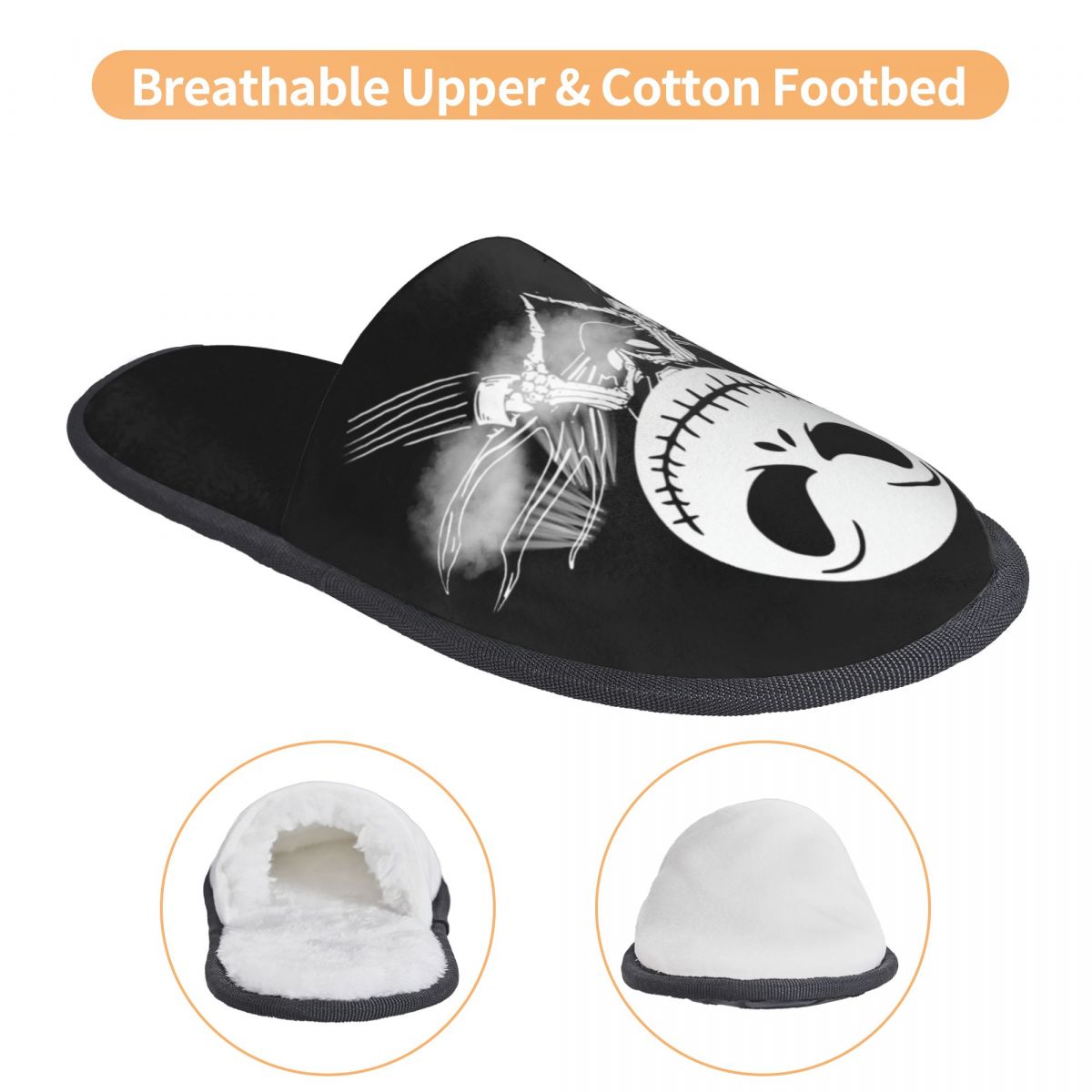 Custom The Nightmare Before Christmas Comfy Scuff Memory Foam Slippers Women Jack Skellington Heart Spa House Shoes