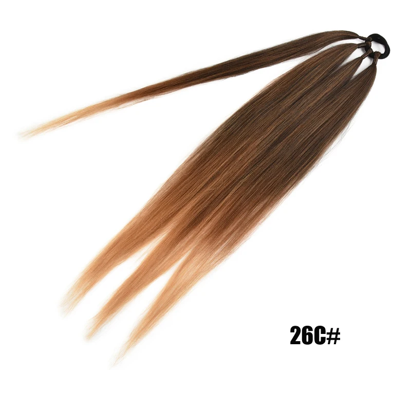 Đuôi Ngựa Phần Mở Rộng Tổng Hợp Quyền Anh Bím Tóc Quấn Quanh Chignon Đuôi Với Dây Cao Su Tóc 26 Inch Màu Nâu Ombre Viền DIY