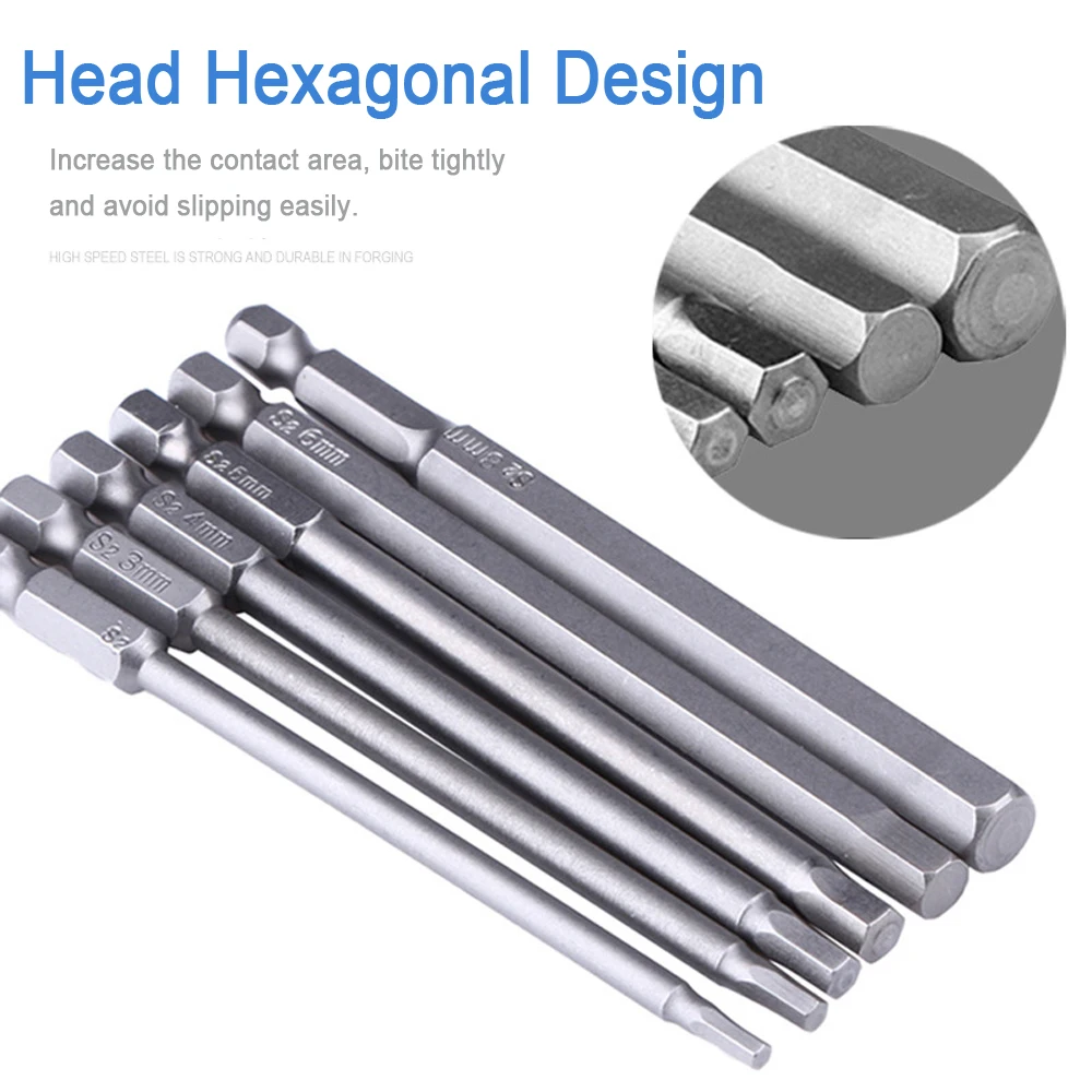 100mm 8pcs Hex Head Allen Wrench Drill Bits Set SAE Metric Allen Electric Hexagonal Bit Screwdriver Socket Bit Power Tool Parts