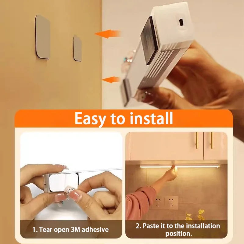 Luz LED con Sensor de movimiento, luz nocturna LED inalámbrica tipo C, luz recargable para armario, lámpara de armario, retroiluminación de escalera para cocina