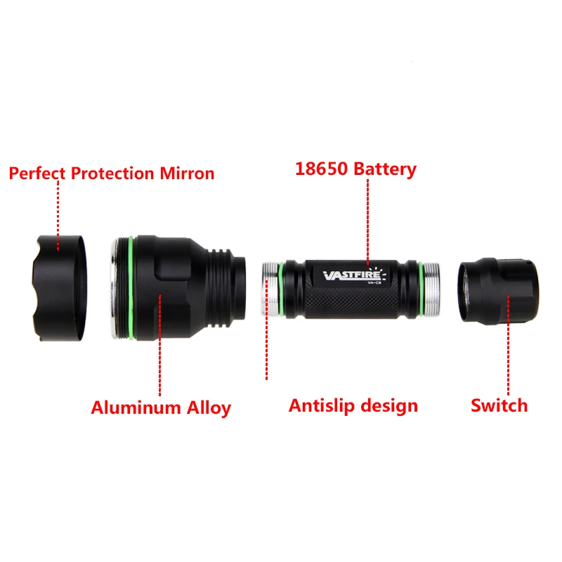 350LM 600-800 Yards Range C8 Green LED Hunting Flashlight 1-Mode Torch USB Rechargeable Lantern Power by Battery