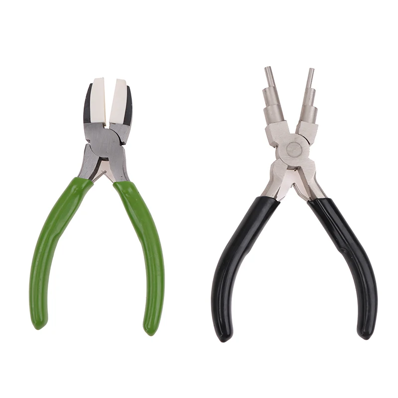 Alicates de punta plana verde, alicates de punta redonda 6 en 1 negros para envolver cables, fabricación de joyas, fabricación de bucles, alicates diagonales duraderos