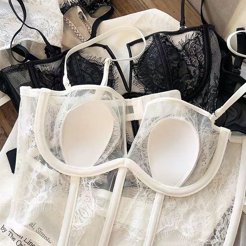 MeooLiisy bra rompi renda modis seksi gaya Perancis untuk wanita Lingerie Push Up lembut Beha punggung
