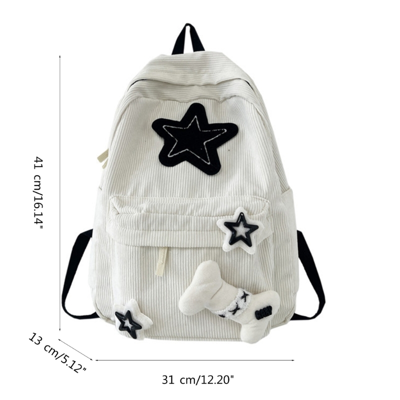 2024 NEW Backpack Bookbags for Girl Student Corduroy Rucksack with Star Pattern Large Capacity Double Strap Y2K Shoulder Bag