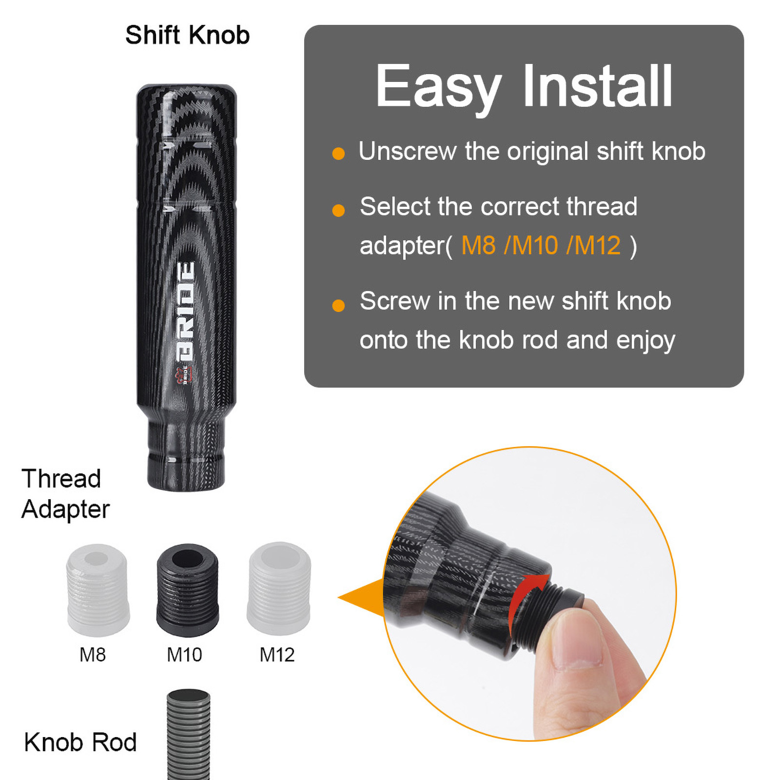 5 スピードカーボンファイバースタイルギアシフトノブ 13 センチメートルユニバーサル形状マニュアルトランスミッションシフターレバーノブ 8 ミリメートル 10 ミリメートル 12 ミリメートル