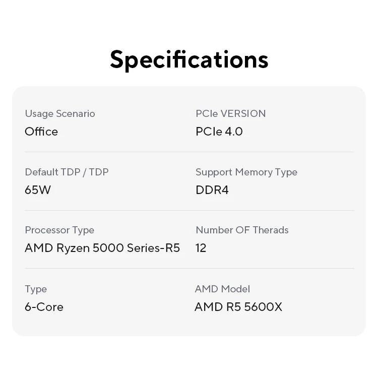 AMD R5 5600X New Ryzen 5 5600X 3.7 GHz 6-Core 12-Thread CPU  7NM 65W L3=32M 100-000000065 Socket AM4