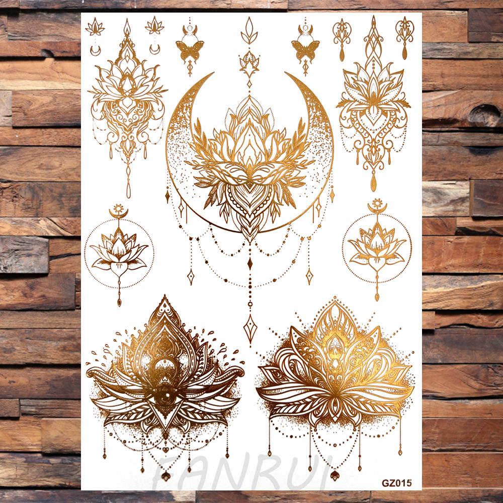 สมจริงช้าง Moon รอยสักชั่วคราวสําหรับผู้หญิงผู้ใหญ่ปลอมผีเสื้อลูกไม้ Mandala Tattoo สติก