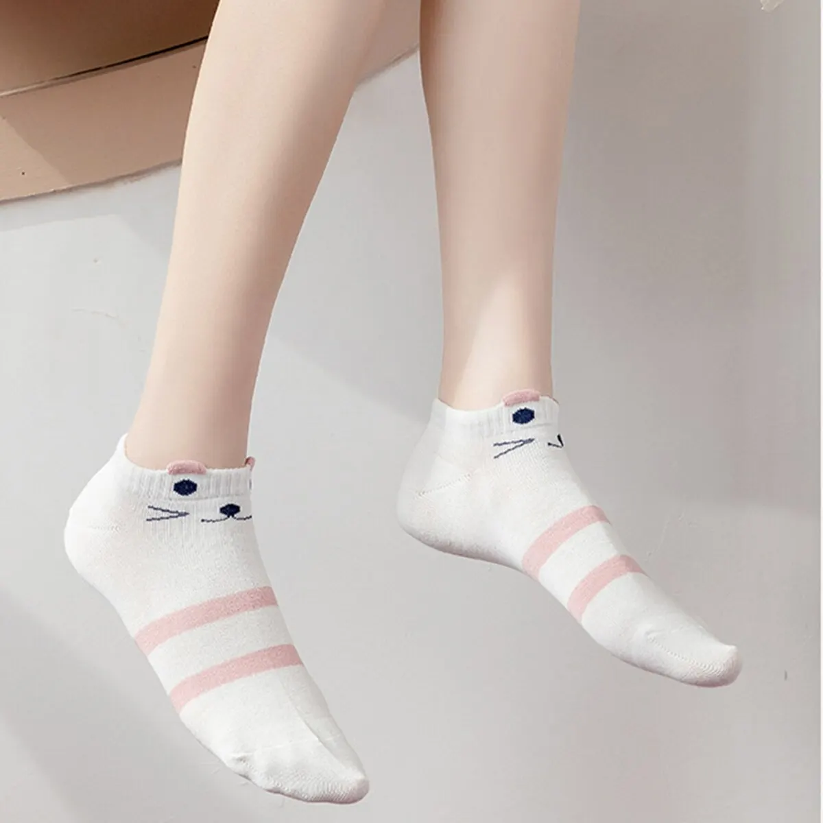 5 pares de calcetines para mujer Kitty Crew calcetines cortos calcetines con estampado creativo calcetines tobilleros lindos de gatito de dibujos animados