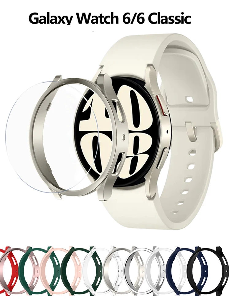 Vidro + capa para samsung galaxy watch 6 40mm 44mm acessórios pc quadro protetor pára-choques galaxy watch 6 clássico 43mm 47mm capa