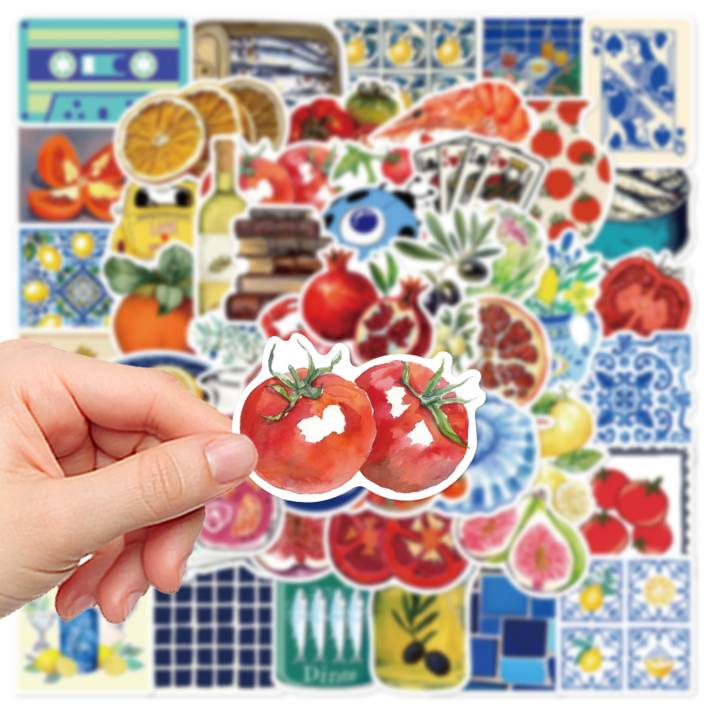 50PCS Mediterranean Tomato Stickers Kawaii Laptop Aesthetic Graffiti Room Skateboard Waterproof Scrapbooking Phone Sticker