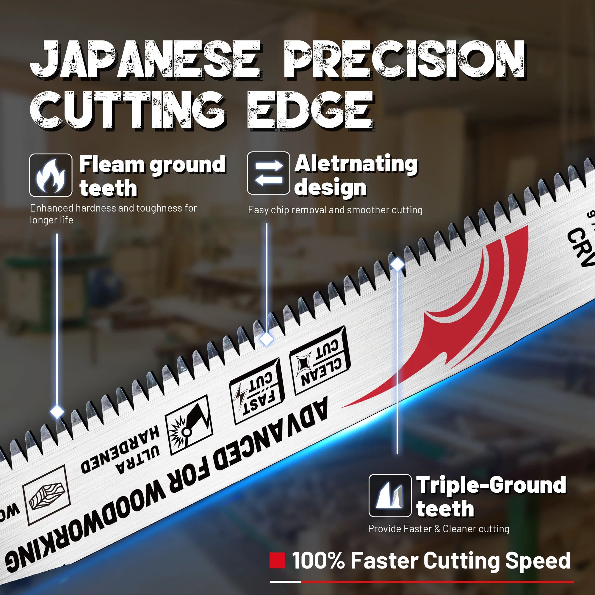 EZARC Reciprocating Saw Blades 9 Inch Japanese Teeth Design Tri-Edged Fleam Ground Teeth 8TPI Multi Tool Blades for Woodwork 5PC
