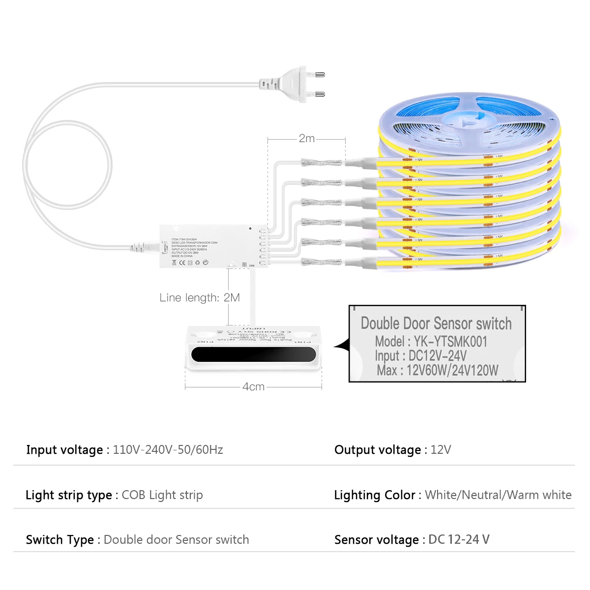 สมาร์ทประตู Proximity Sensor ควบคุม LED ภายใต้ตู้ไฟ 12V COB LED Strip ตู้โชว์ตู้เสื้อผ้าโคมไฟ Backlight สําหรับห้องครัว