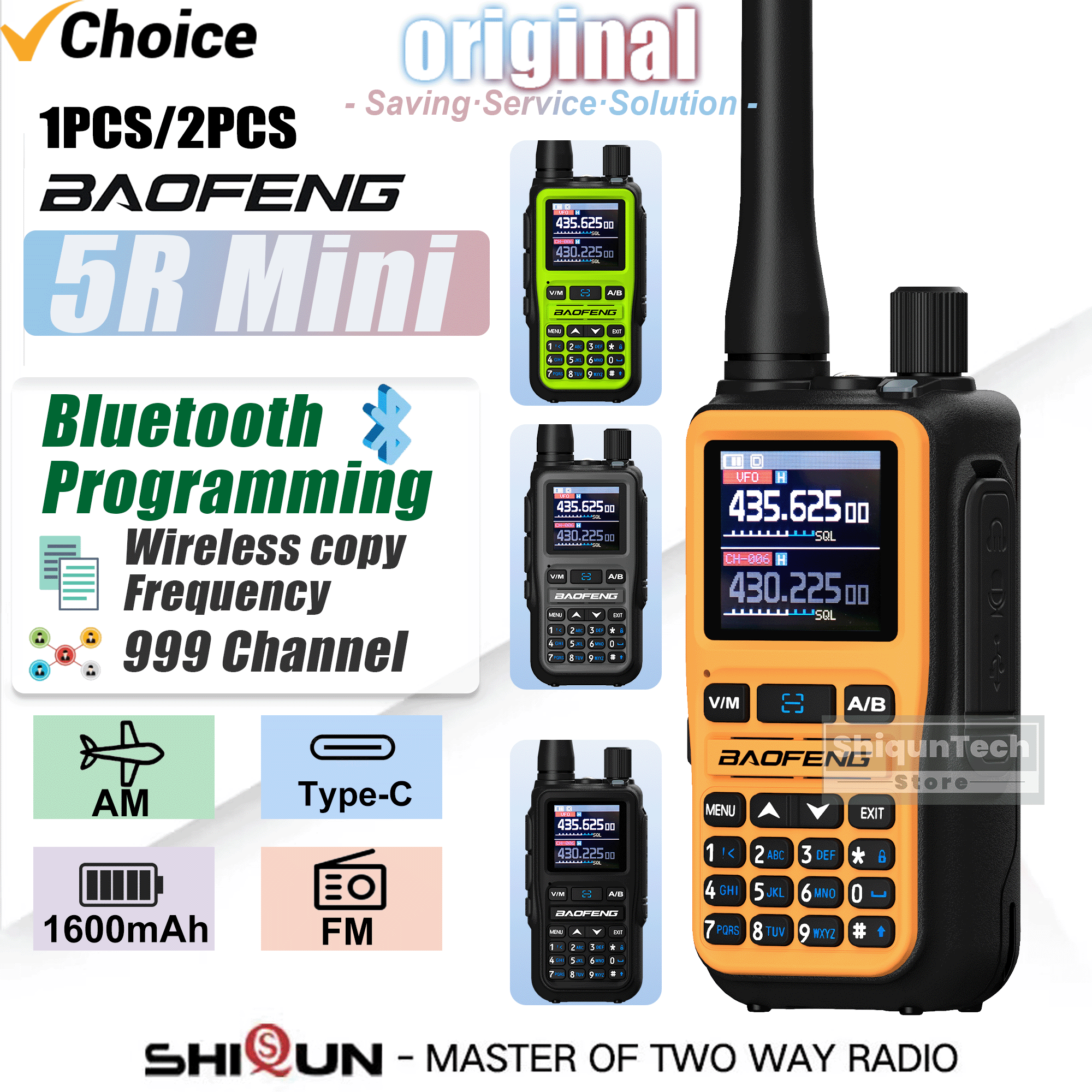 Baofeng UV 5R Mini Walkie Talkie reloj Dual PTT Bluetooth programación tipo C Jack cuatro colores Camping Ham Radio actualización 5R
