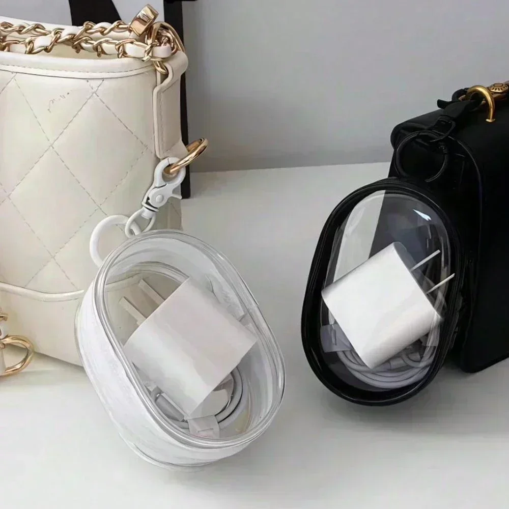 Portable Mini Transparent Storage Bag with Zipper Multifunctional Headphone and Charger Case Travel Accessories with Keychain