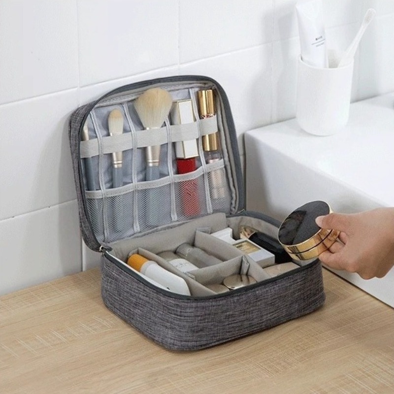 Travel Portable Solid Color Makeup Bag Large Capacity Cosmetic Toiletry  Organizer