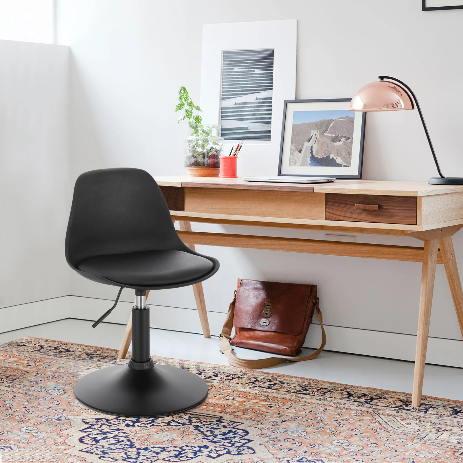 WOLTU 1PC Barkruk Verstelbare Draaistoel Kunstleer Werk Kantoor Kruk Rugleuning Make-Up Stoel voor Thuis Keuken Eetkamer